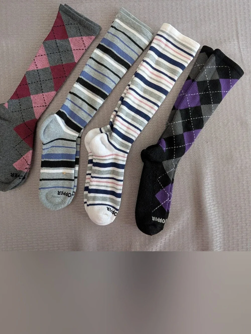 Tommie Copper 4 Pack SnugStay Knee High Compression Socks Argyle Stripe 7-9.5